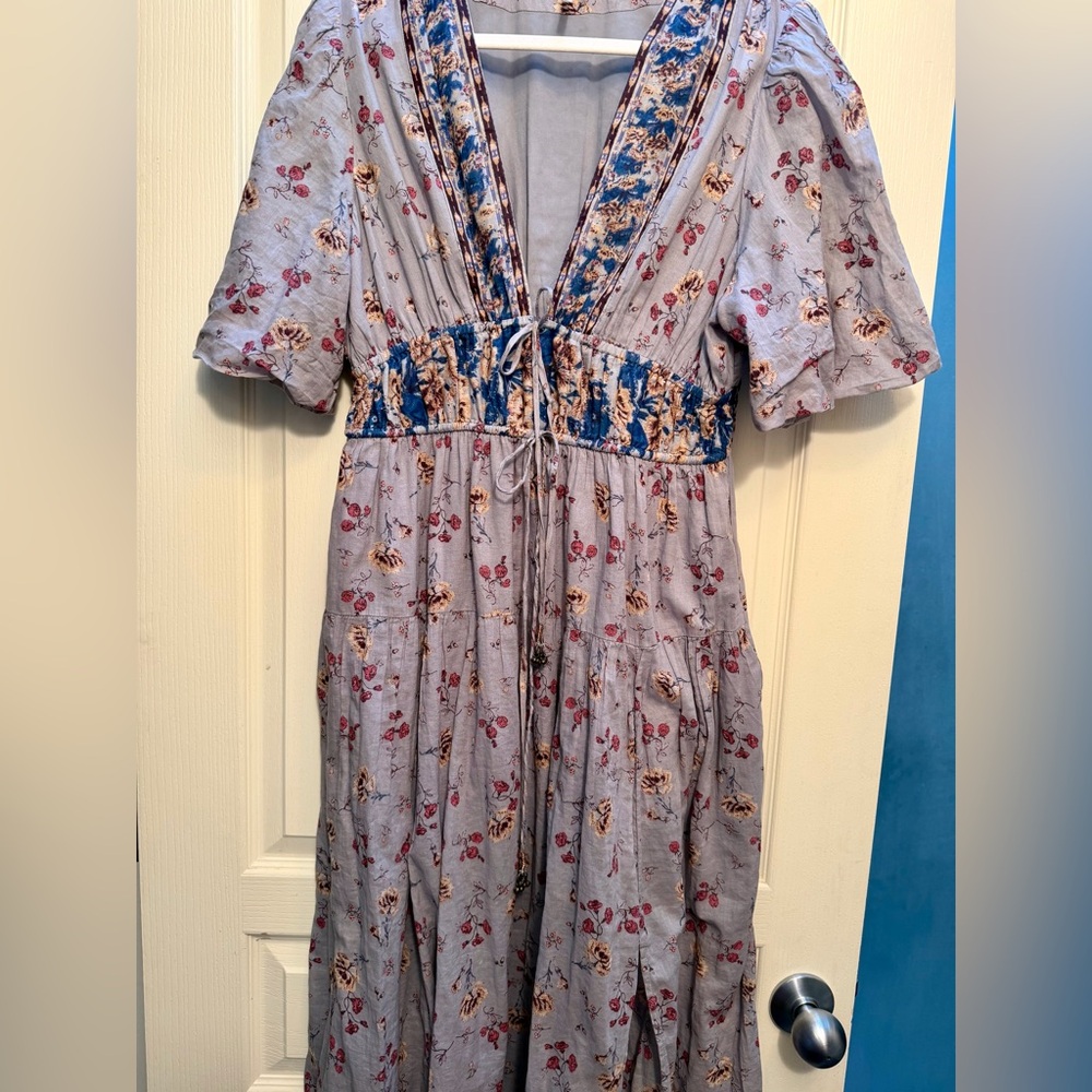 Free People Floral Dress in Gray and Blue